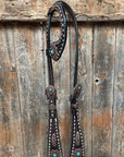 Dark Oil Buckstitch Copper and Turquoise Browband / One Ear / Breastcollar Buckstitch Tack Set 
