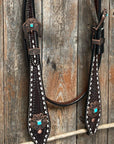 Dark Oil Buckstitch Copper and Turquoise Browband / One Ear / Breastcollar Buckstitch Tack Set 