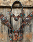 Medium Oil Copper Turquoise Browband Tack Set  