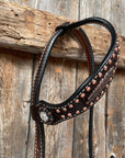 Dark Oil Floral Copper Dot Clear Browband / One Ear / Breastcollar Buckstitch Tack Set 