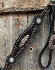 Dark Oil Floral Copper Dot Clear Browband / One Ear / Breastcollar Buckstitch Tack Set 