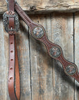 Medium Oil Basketweave Flower and Cactus Browband/One Ear Tack Set  