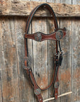 Medium Oil Basketweave Flower and Cactus Browband/One Ear Tack Set  