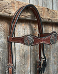 Medium Oil Basketweave Flower and Cactus Browband/One Ear Tack Set  