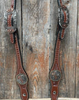 Medium Oil Basketweave Flower and Cactus Browband/One Ear Tack Set  