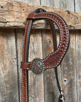 Medium Oil Basketweave Flower and Cactus Browband/One Ear Tack Set  
