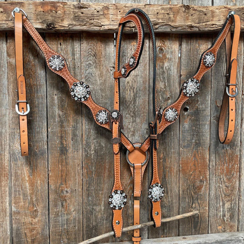 Light Oil Basketweave Clear Browband/One Ear Tack Set