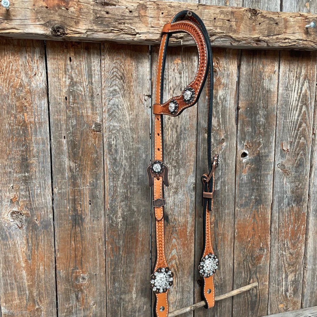 Light Oil Basketweave Clear Browband/One Ear Tack Set