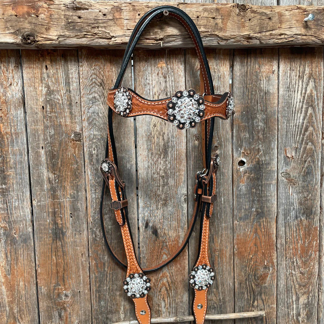 Light Oil Basketweave Clear Browband/One Ear Tack Set