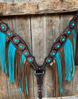 Dark Oil Copper Dot Turquoise Browband/One Ear Tack Set  