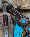 Dark Oil Copper Dot Turquoise Browband/One Ear Tack Set  