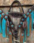 Dark Oil Copper Dot Turquoise Browband/One Ear Tack Set  
