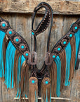 Dark Oil Copper Dot Turquoise Browband/One Ear Tack Set  