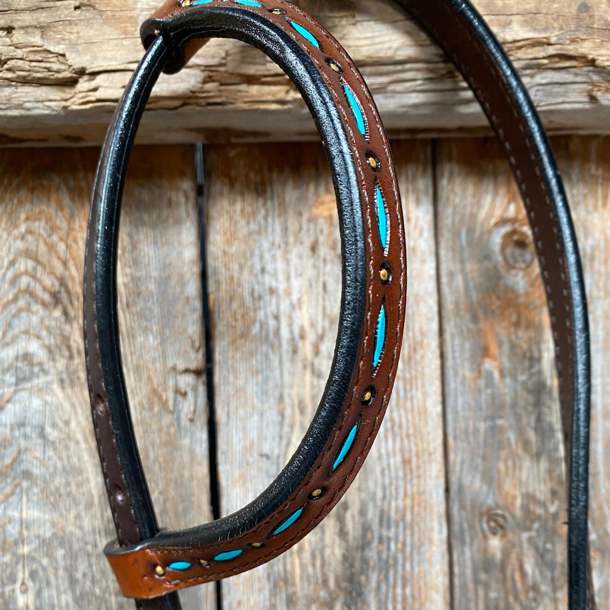 Hand Painted Two Tone Clear/Turquoise Browband / One Ear / Breastcollar Tack Set 