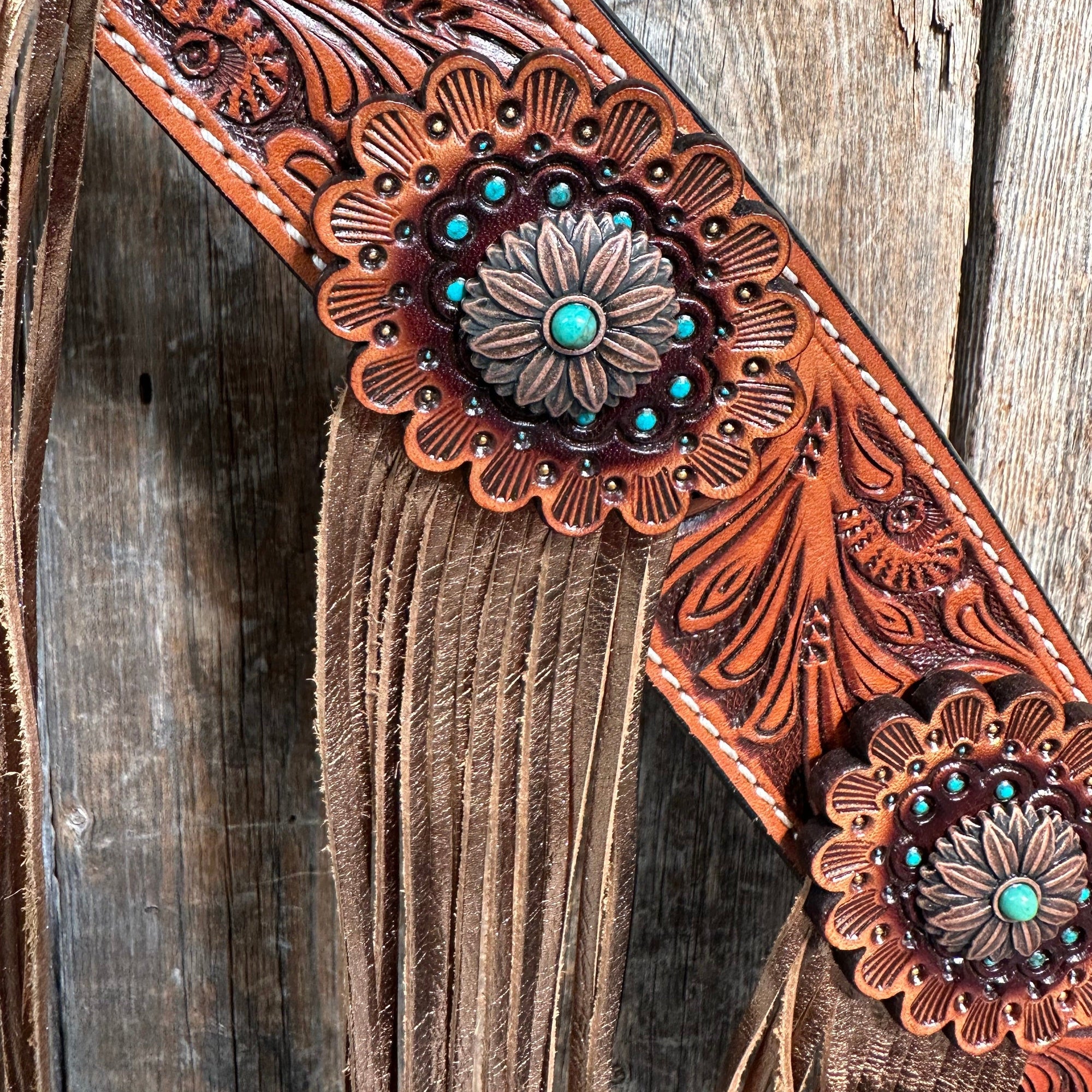 Honey Colored Floral Copper and Turquoise Tack Set  