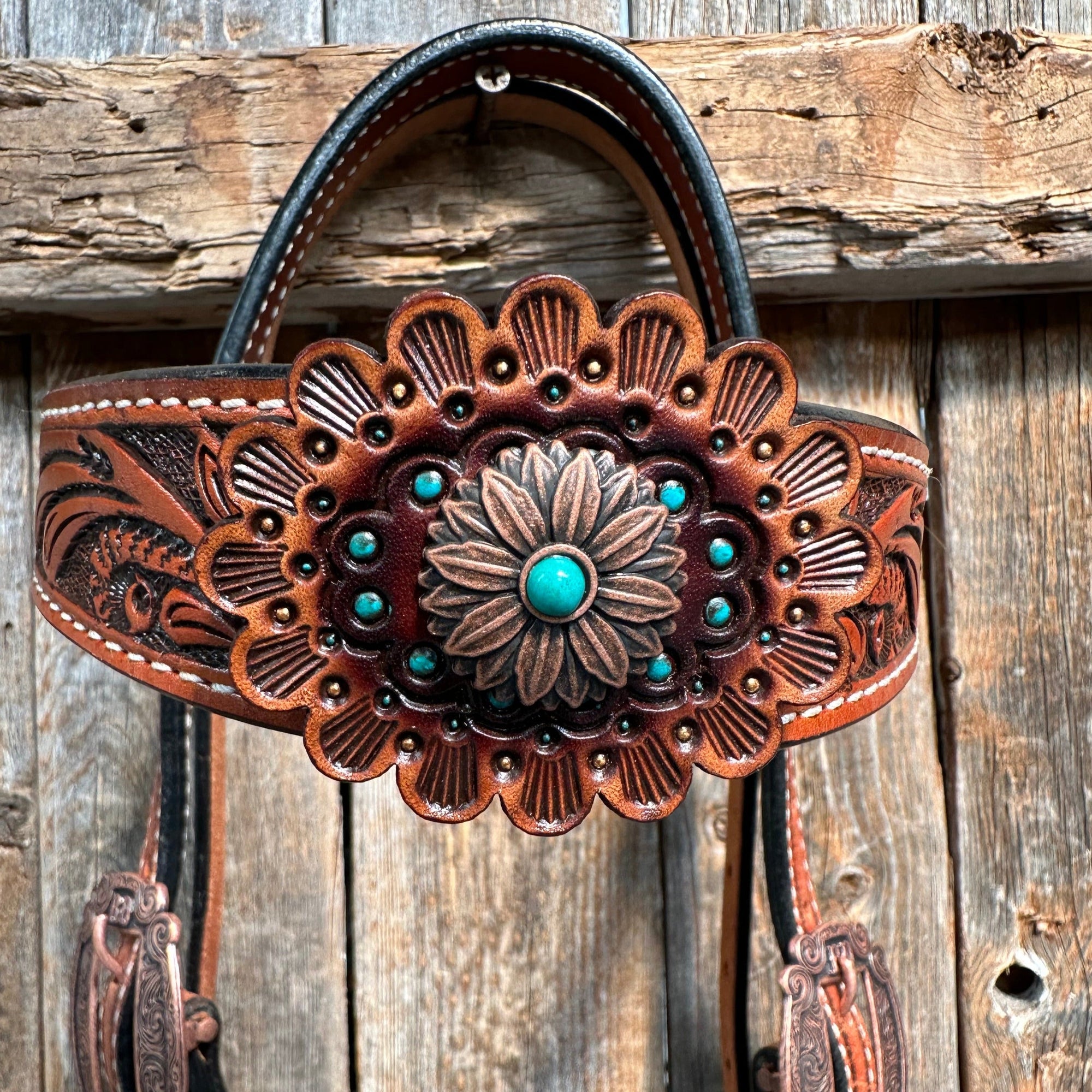 Honey Colored Floral Copper and Turquoise Tack Set  