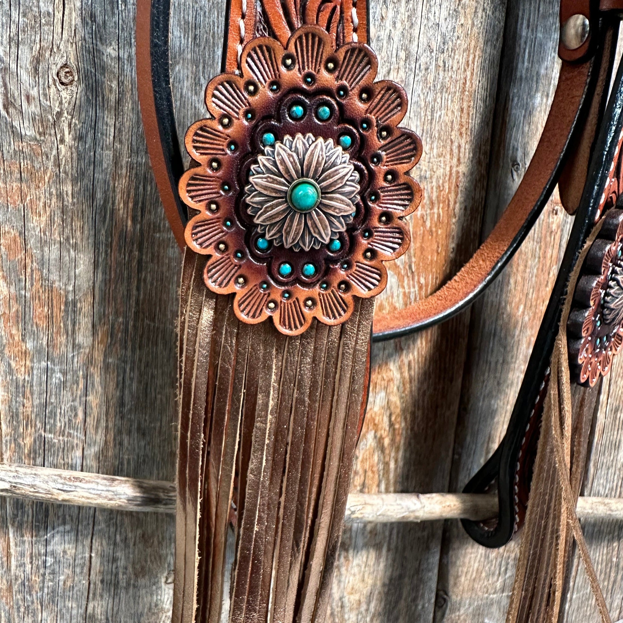 Honey Colored Floral Copper and Turquoise Tack Set  