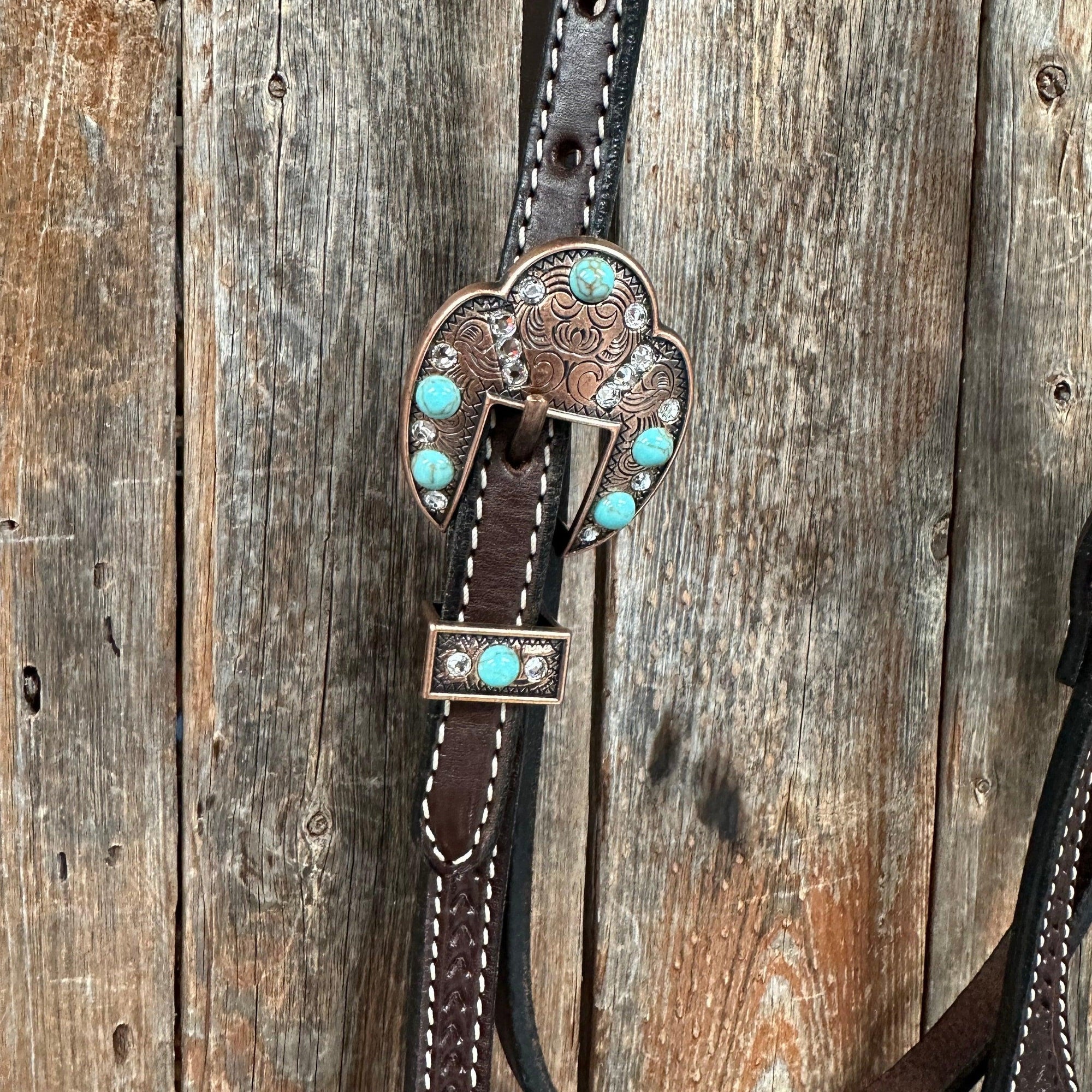Dark Oil Basketweave Turquoise and Clear Browband Tack Set  