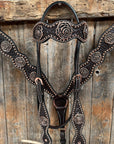 Copper Dot Honeycomb Rose Browband / One Ear Tack Set 