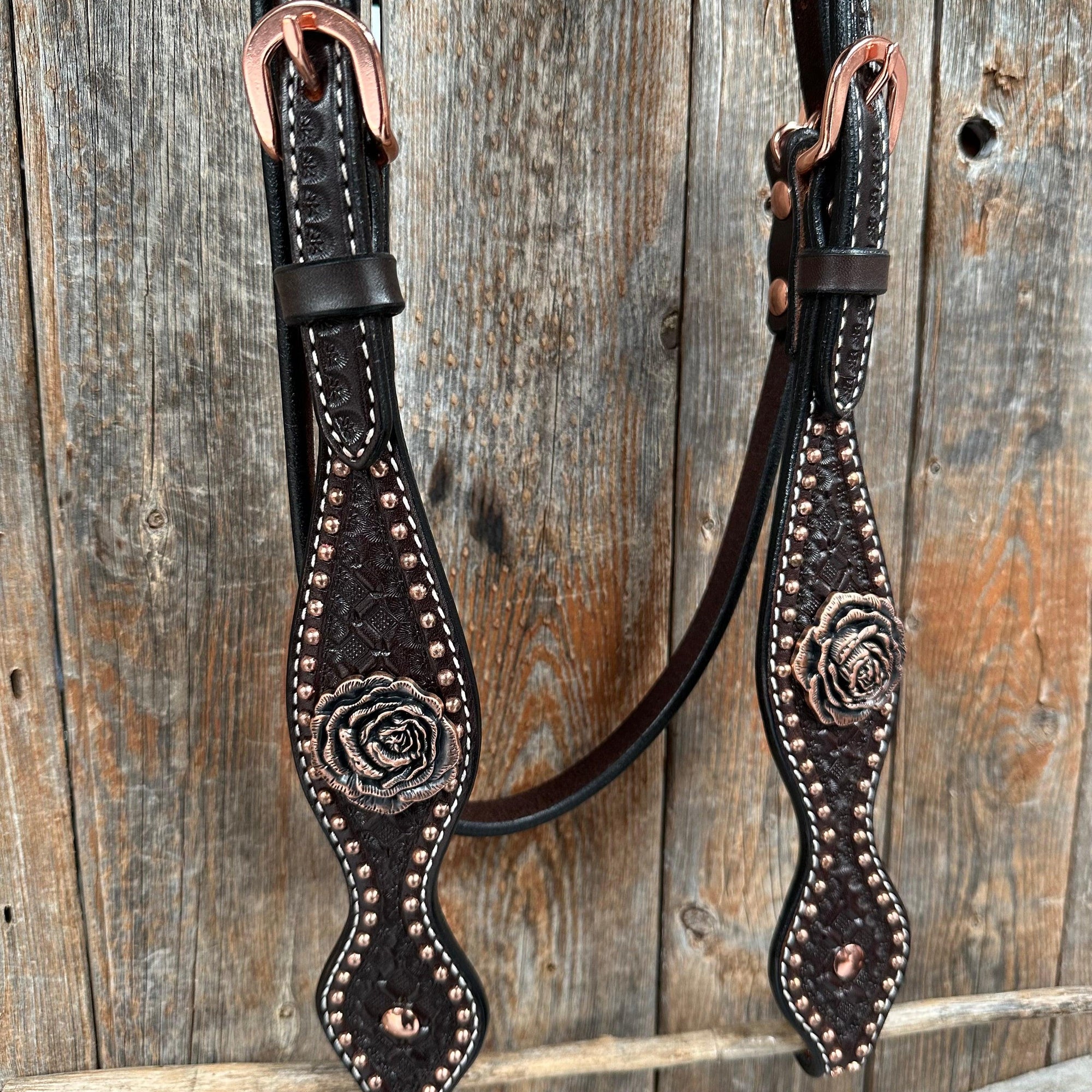 Copper Dot Honeycomb Rose Browband / One Ear Tack Set 