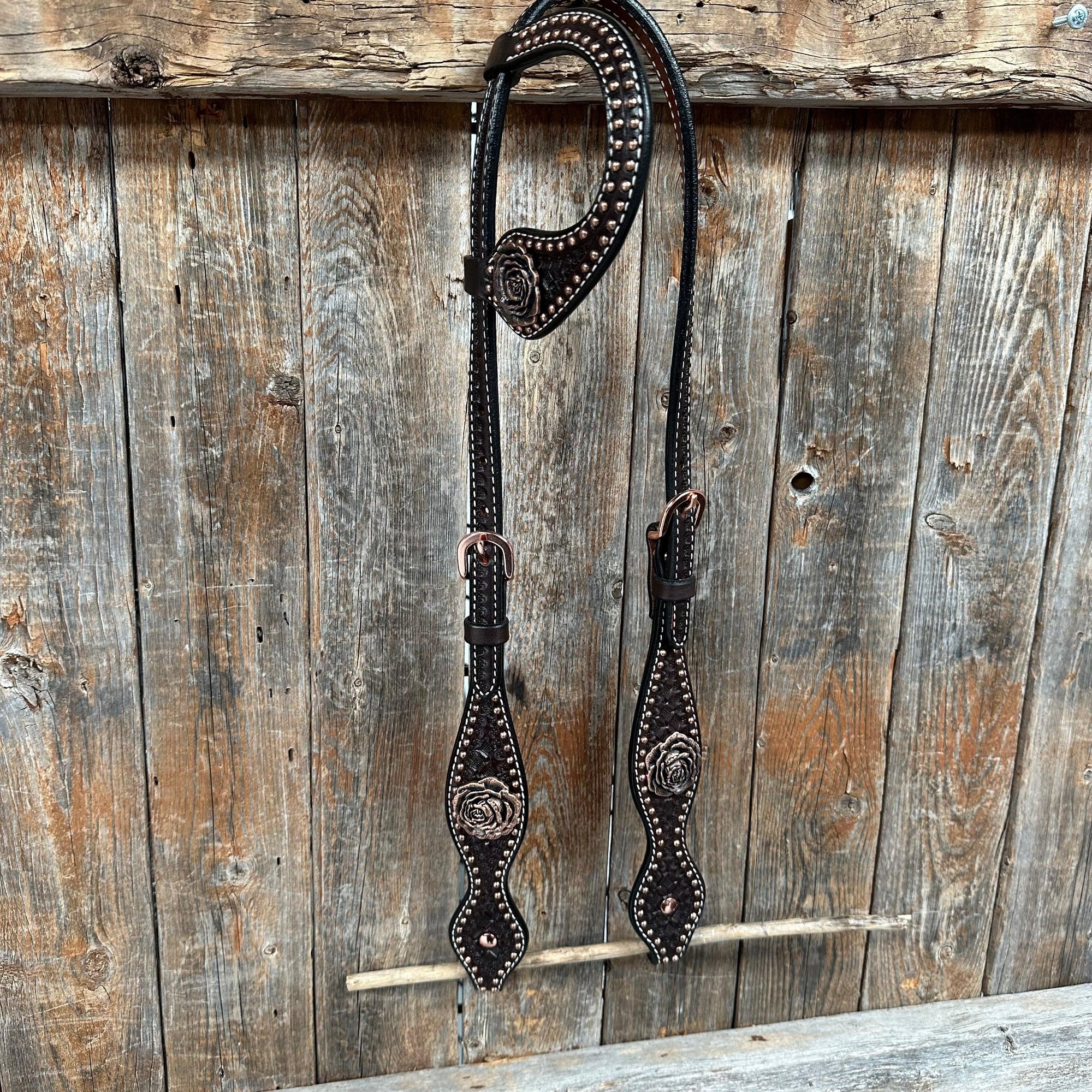 Copper Dot Honeycomb Rose Browband / One Ear Tack Set 