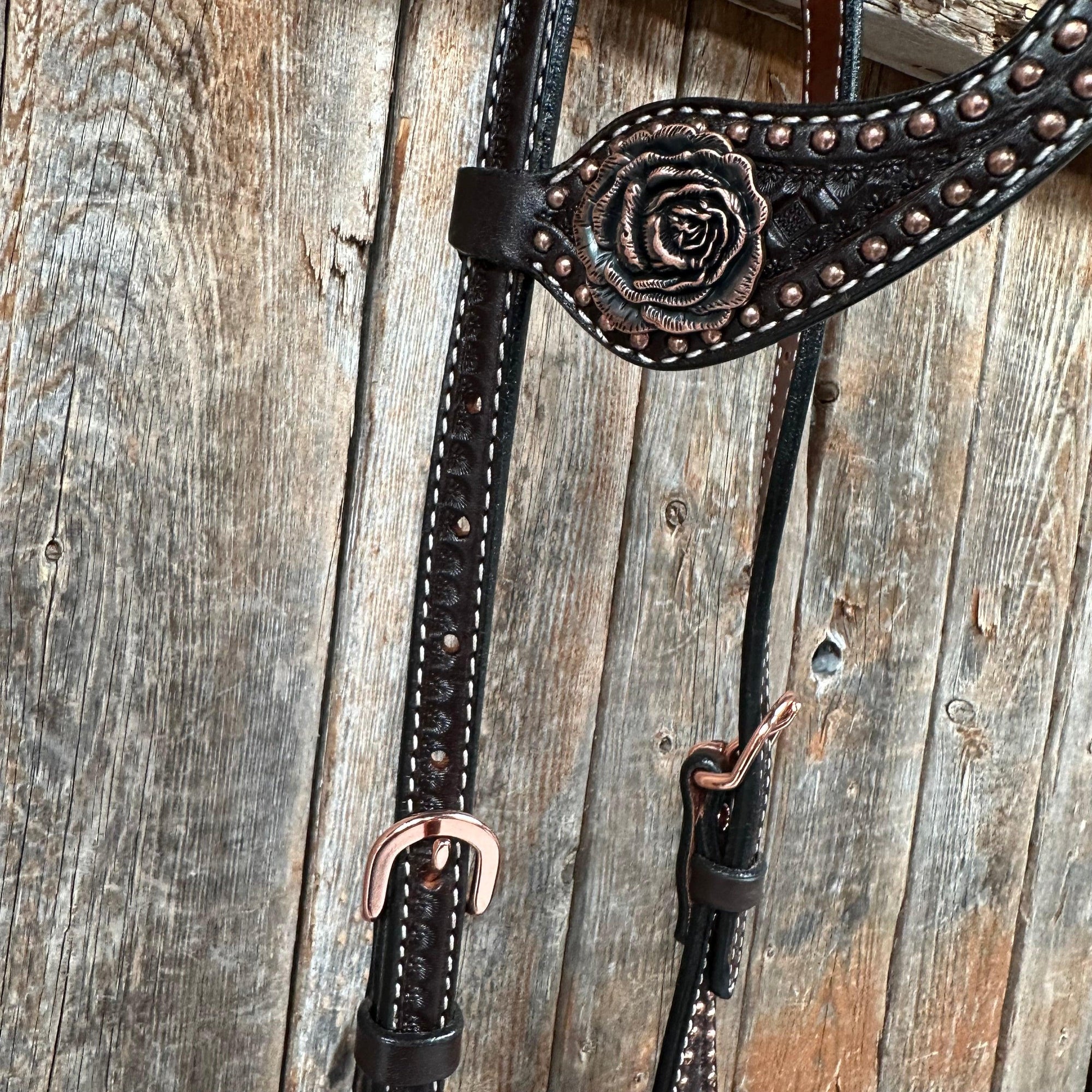Copper Dot Honeycomb Rose Browband / One Ear Tack Set 