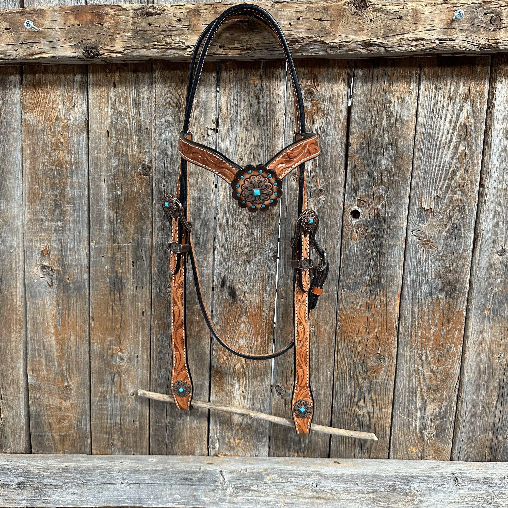 Light Oil V Brow Copper and Turquoise Browband &amp; Breastcollar Tack Set 
