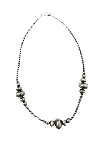 Navajo Sterling Silver Pearl 16” Beaded Necklace