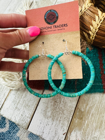 Navajo Turquoise & Sterling Silver Beaded Hoop Earrings