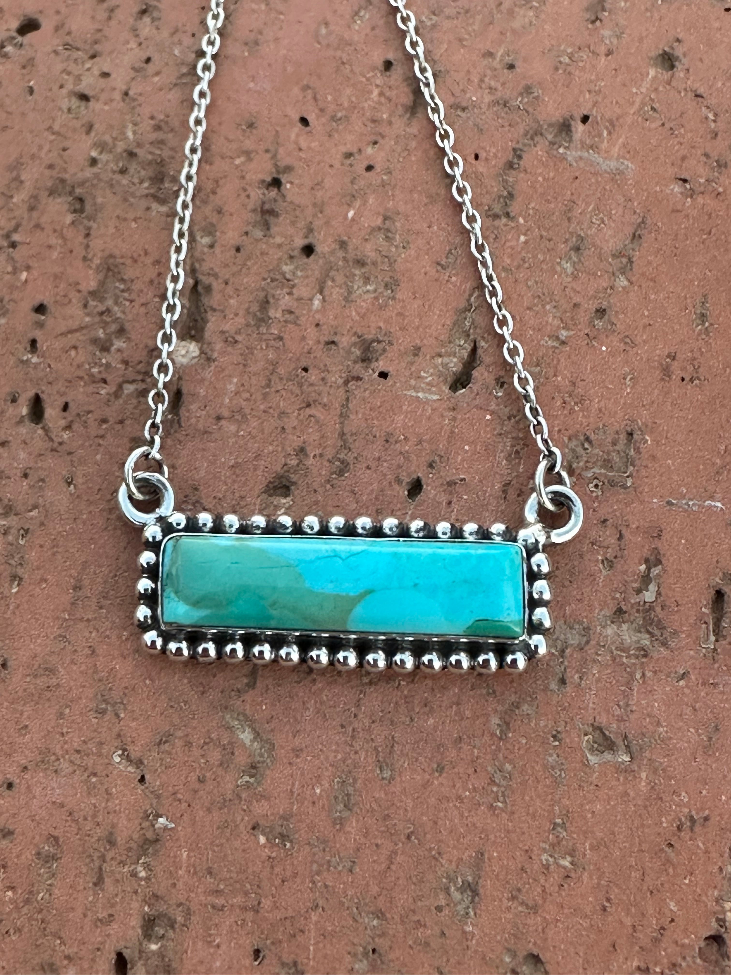 Handmade Sterling Silver Kingman Turquoise Bar Necklaces