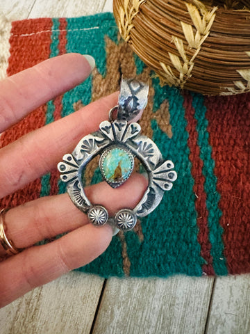 Navajo Sterling Silver Turquoise Naja Pendant by Kevin Billah- Unique Artisan Jewelry