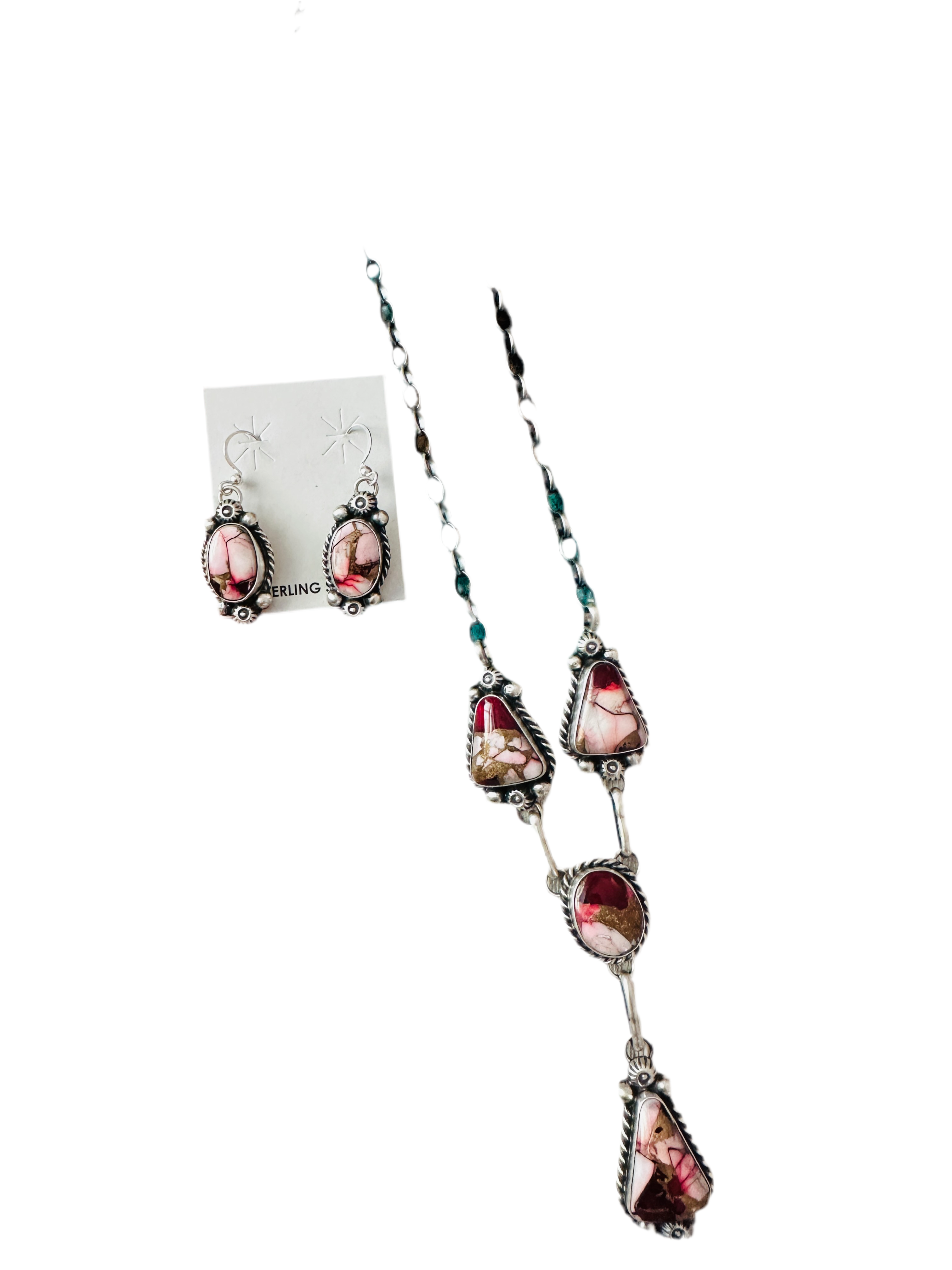 Navajo Rose Dahlia & Sterling Silver Necklace and Earring Set