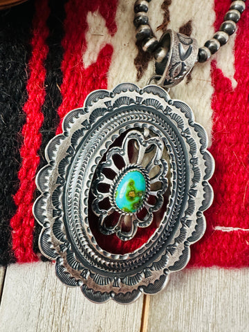 Navajo Sterling Silver & Sonoran Gold Turquoise Pendant by Kevin Billah