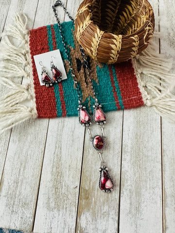 Navajo Rose Dahlia & Sterling Silver Necklace and Earring Set
