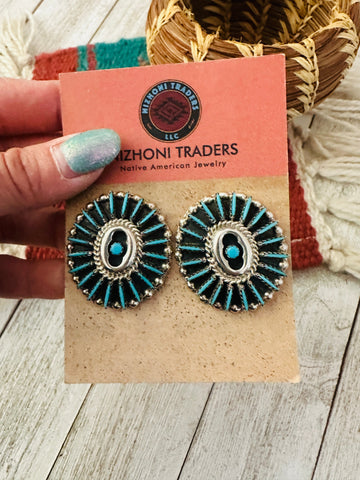 Old Pawn Zuni Sterling Silver & Turquoise Cluster Post Earrings
