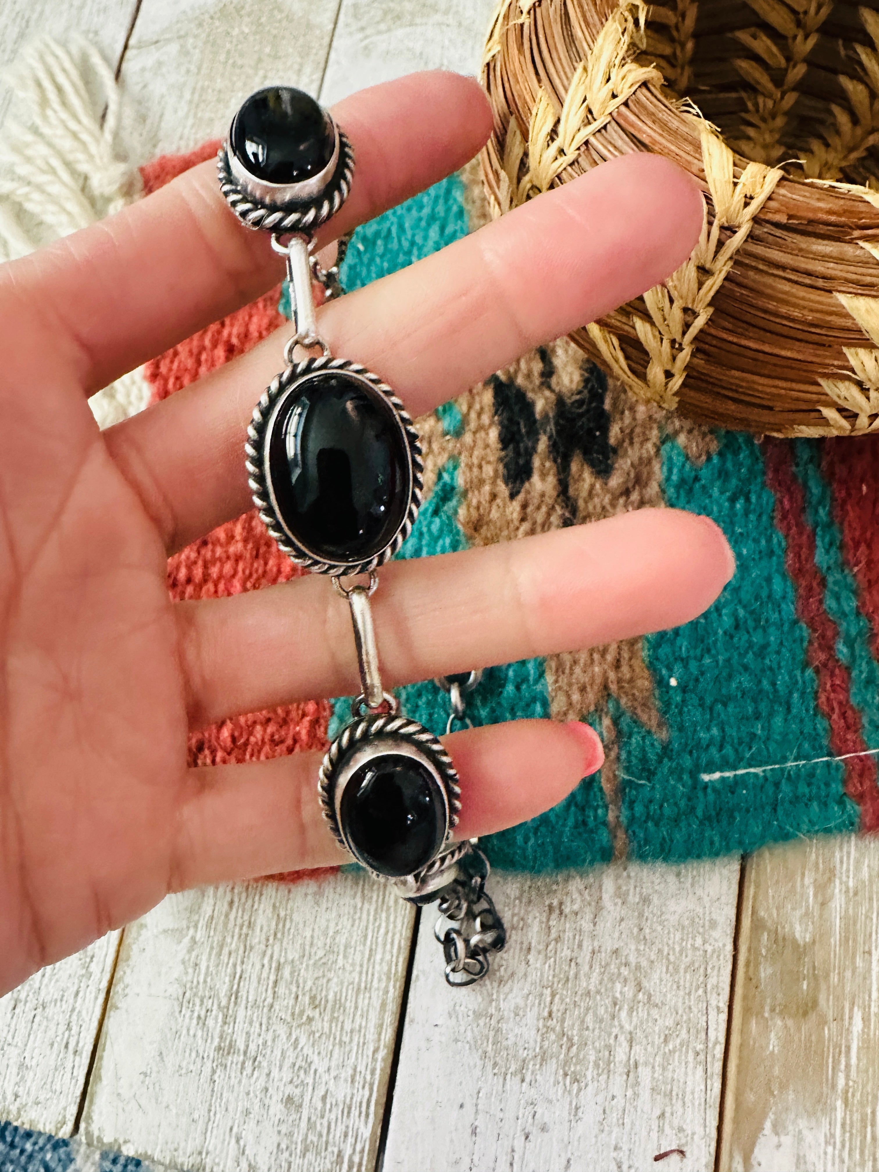 Navajo Black Onyx & Sterling Silver Necklace
