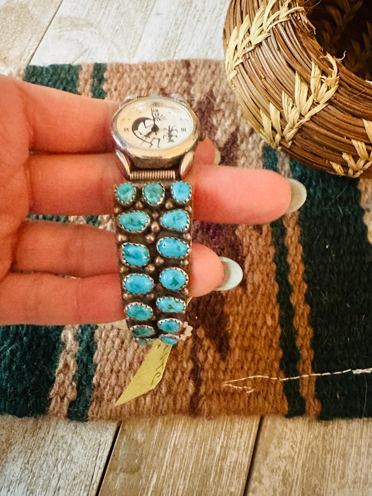 Old Pawn Vintage Navajo Turquoise & Sterling Silver Watch