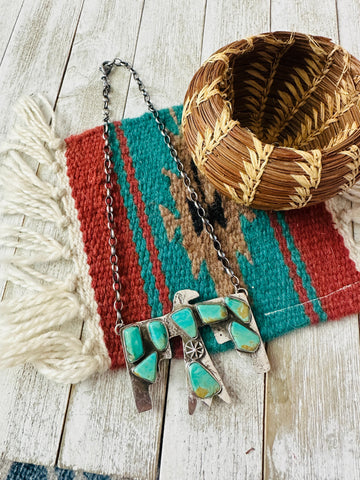 Zuni Sterling Silver & Turquoise Thunderbird Necklace by Jude Candelaria