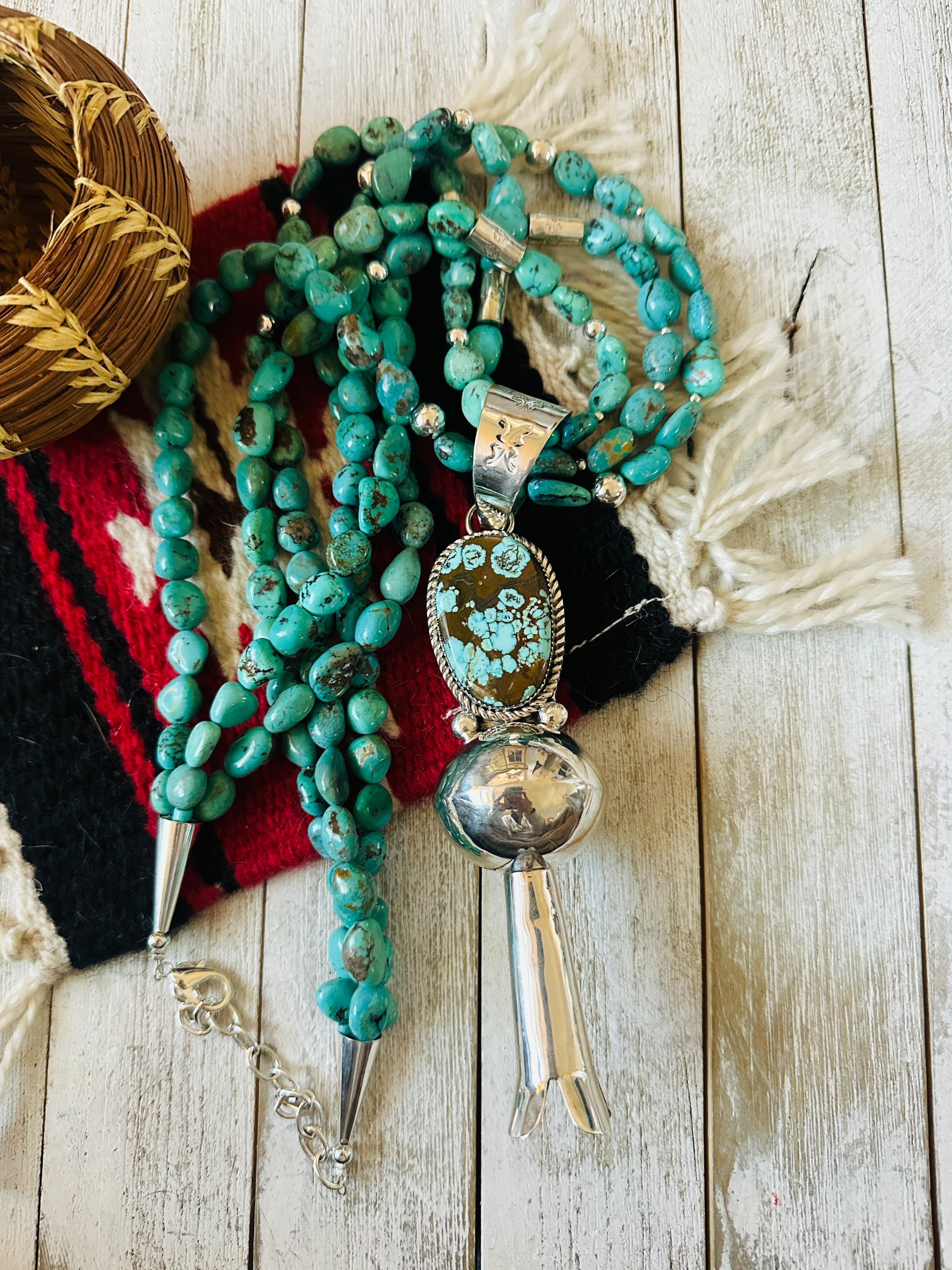 Vintage Navajo Turquoise & Silver Necklace | Old Pawn Blossom Jewelry