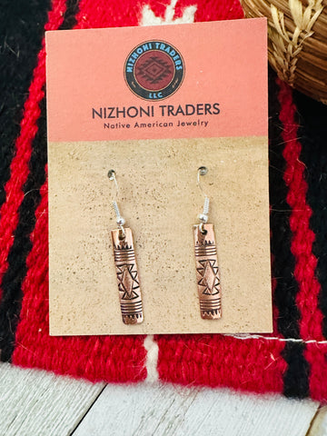 Navajo Hand Stamped Copper Dangle Earrings