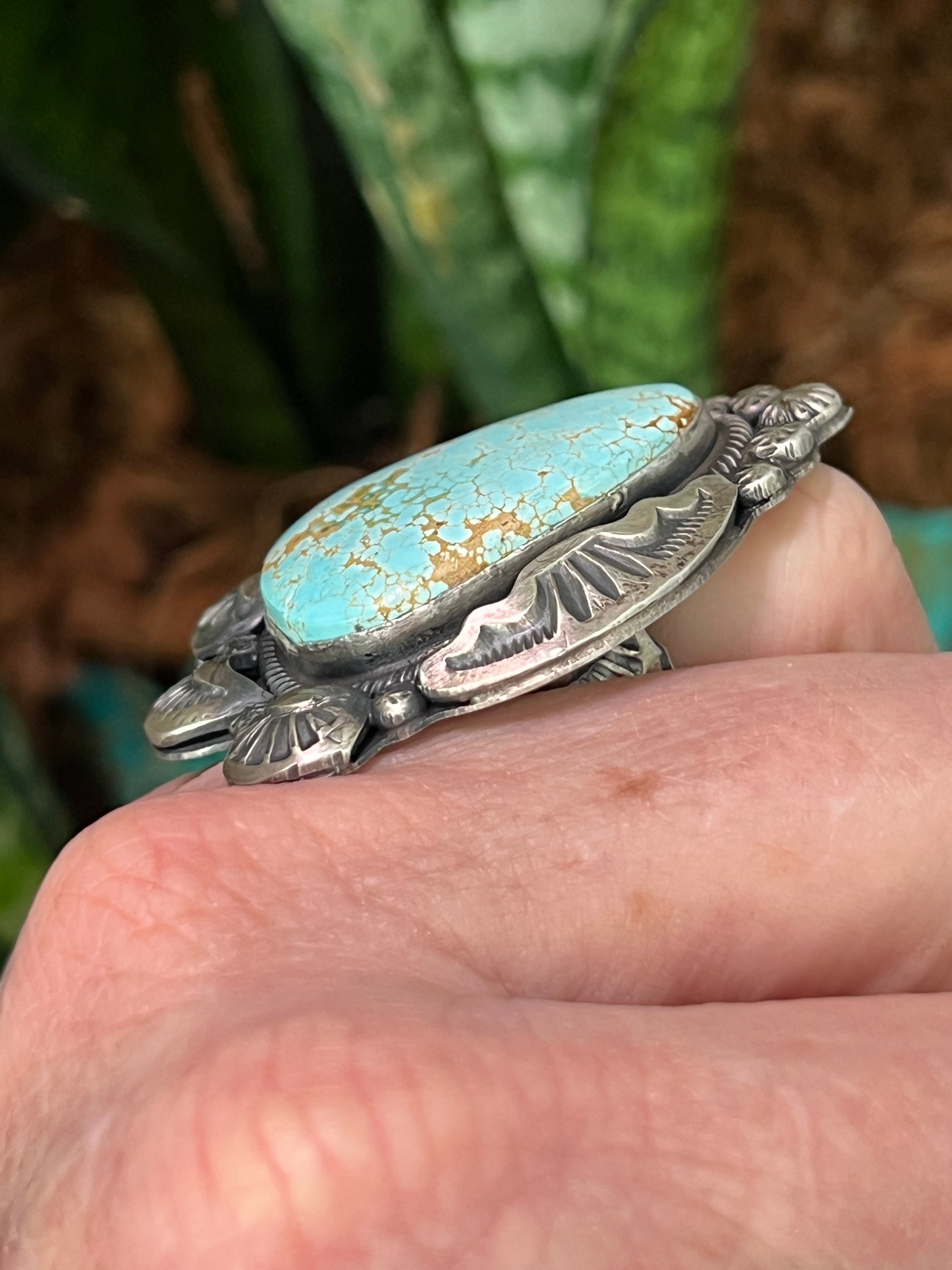 Sterling Silver and Number 8 Turquoise Ring by Gilbert Tom, Navajo, Size 6.5