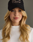 Bourbon Cowgirl Script Embroidered Baseball Hat - Black