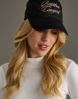 Bourbon Cowgirl Script Embroidered Baseball Hat - Black