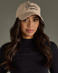 Bourbon Cowgirl Script Embroidered Baseball Hat -Tan