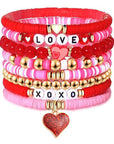 Valentines LOVE XOXO Heart Shape Beaded Bracelet Set