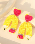 Yellow Heart Pencil Earrings