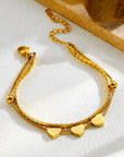 Gold Triple Heart Double Layer Adjustable Chain Bracelet