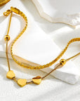 Gold Triple Heart Double Layer Adjustable Chain Bracelet