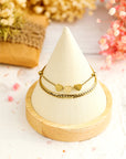 Gold Triple Heart Double Layer Adjustable Chain Bracelet