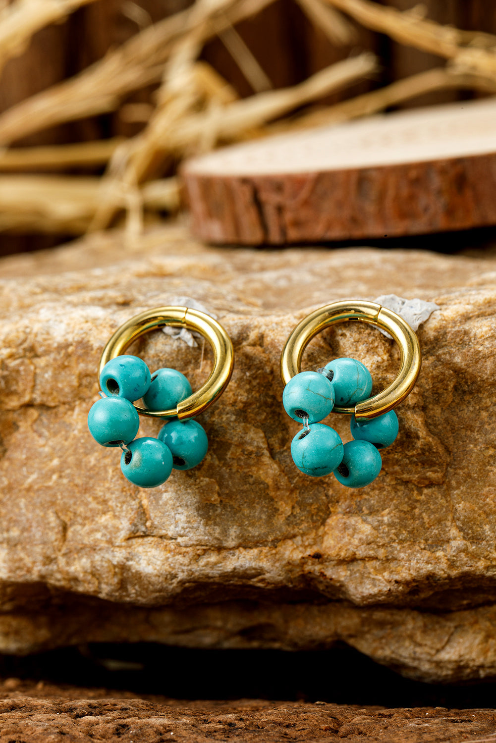 Turquoise Flower Shape Hoop Earrings